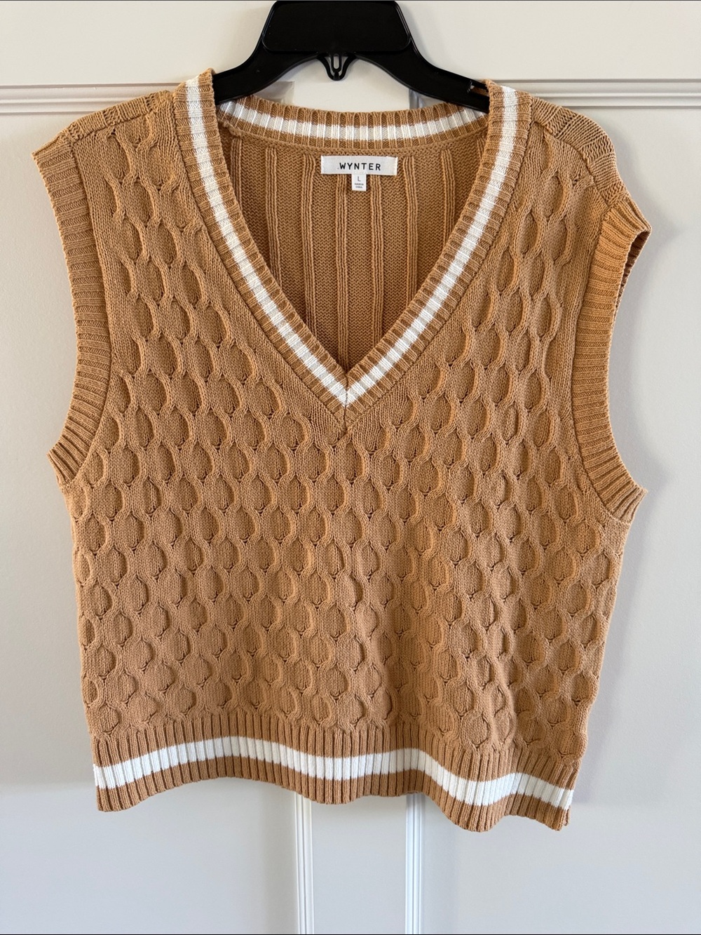 Wynter Tan Cable-Knit V-Neck Sweater Vest